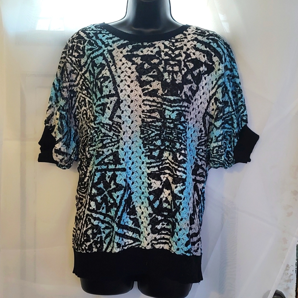 ALBERTO MAKALI sheer lace tie dye shorts sleeve blouse